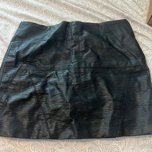 Black leather high waist mini skirt